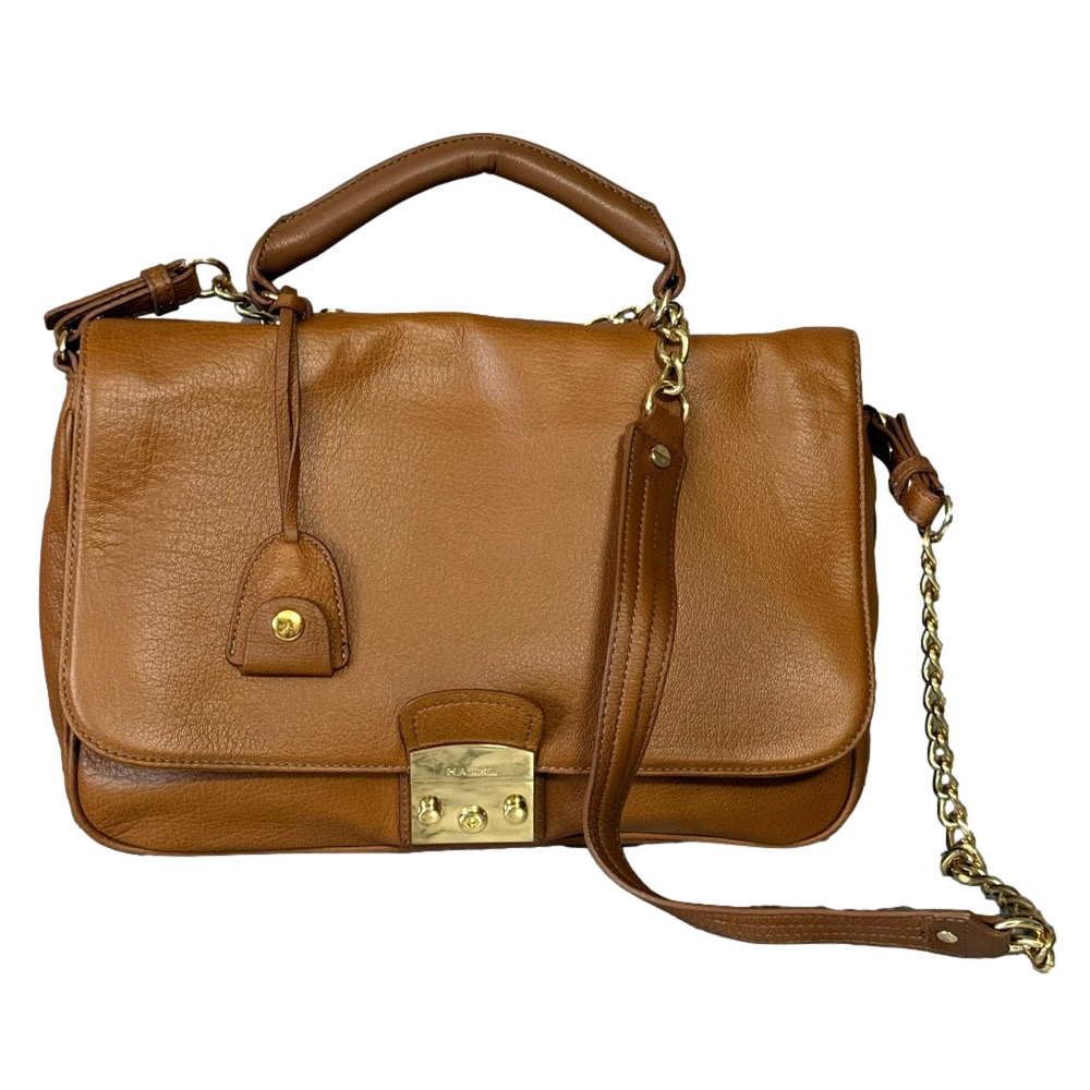 Hazel Leather Top Handle Lock Satchel Crossbody Bag with Gold Hardware
